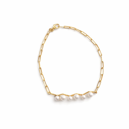 14k White Pearl Zigzag Bolo Bracelet 7.75"