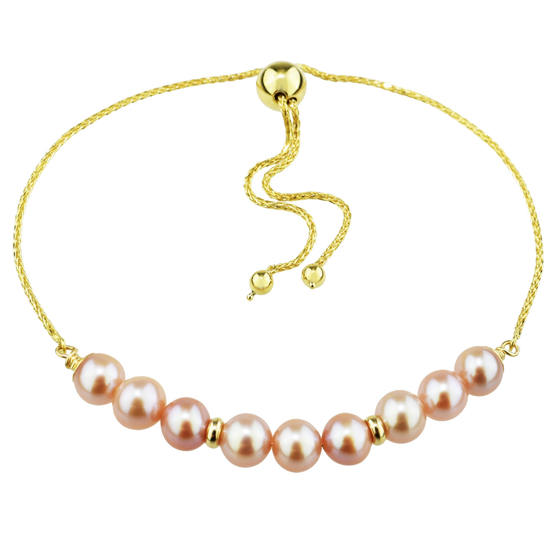 14k Pink Freshwater Pearls Adjustable Bracelet 10.25"