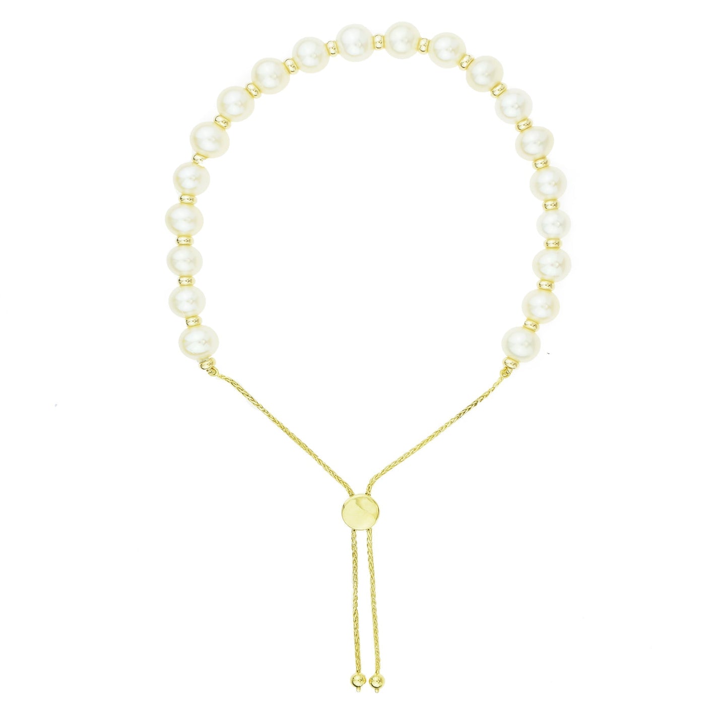 14k White Pearl Gold Roundel Adjustable Bolo Bracelet freeshipping - Jewelmak Shop
