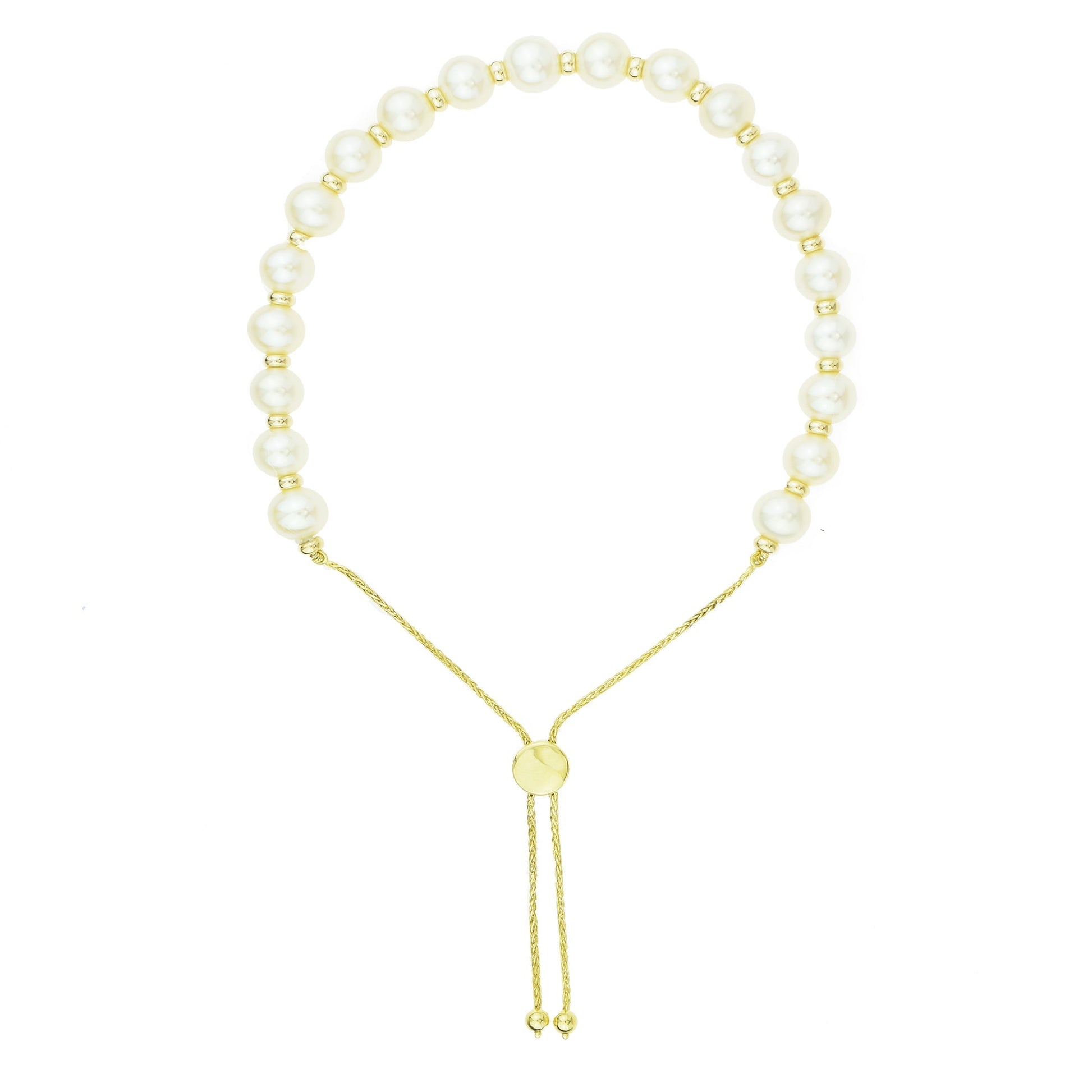 14k White Pearl Gold Roundel Adjustable Bolo Bracelet freeshipping - Jewelmak Shop