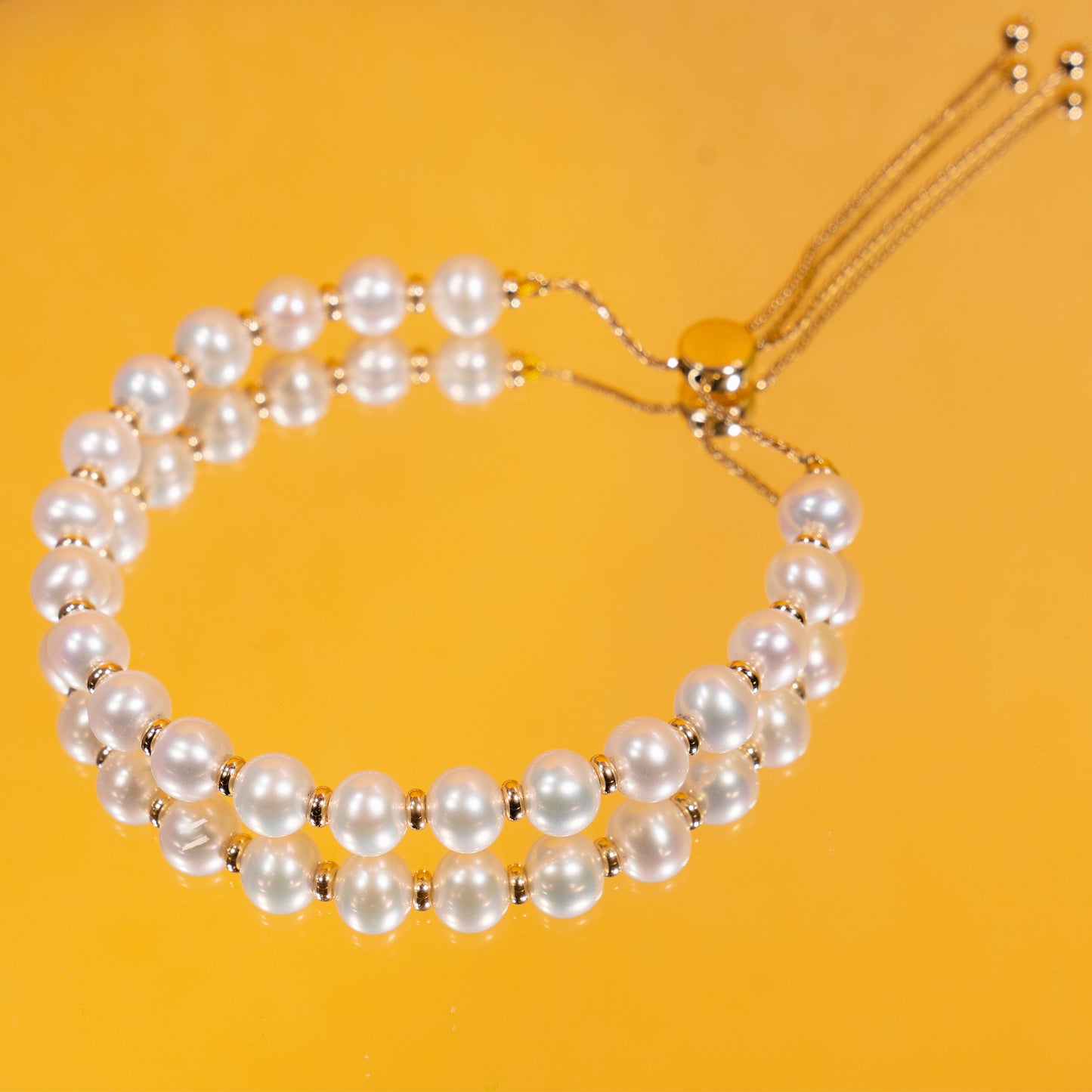14k White Freshwater Pearl Gold Roundel Adjustable Bolo Bracelet