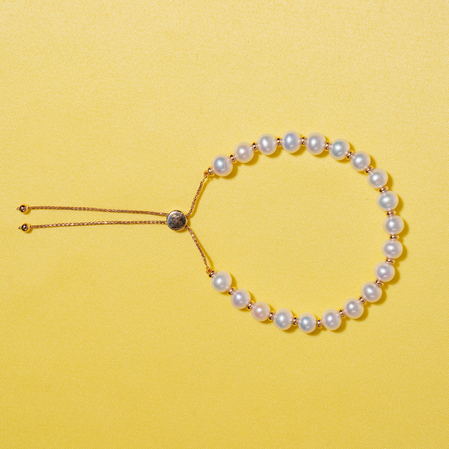 14k White Freshwater Pearl Gold Roundel Adjustable Bolo Bracelet