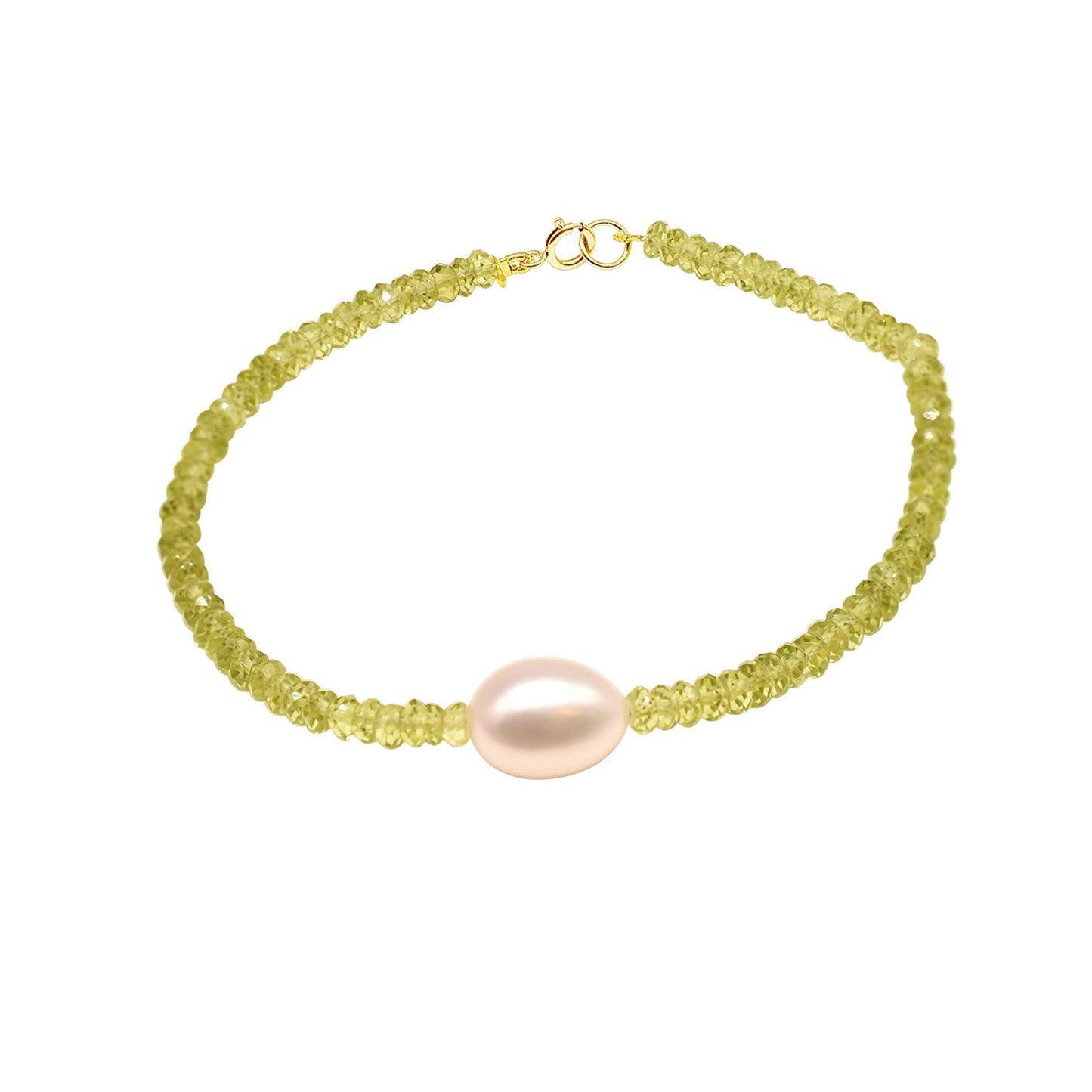 14k Peridot White Freshwater Pearl Bracelet