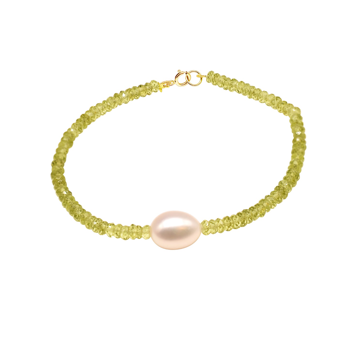14k Peridot White Freshwater Pearl Bracelet 6.5''