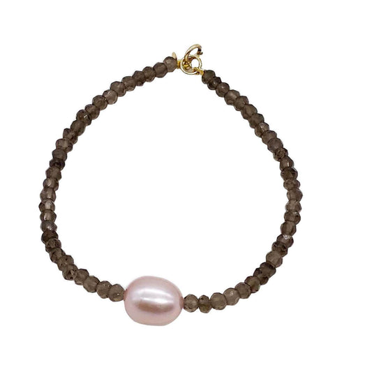 14k Smoky Quartz Pink Freshwater Pearl Bracelet 6.5''
