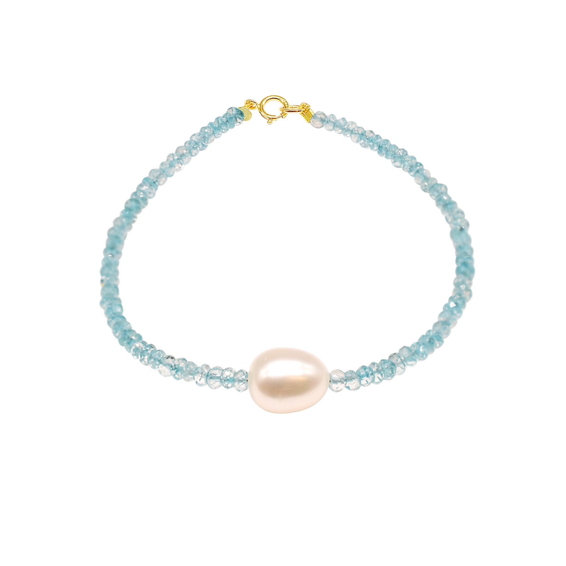 14k Gemstones with White Freshwater Pearl Bracelet