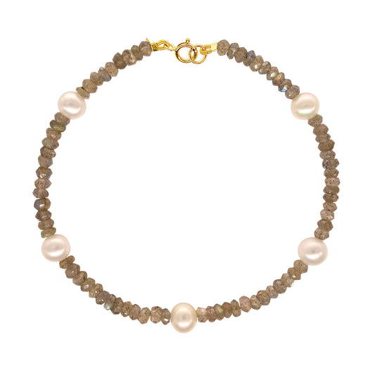 14k Gemstones with White Pearl Bracelet