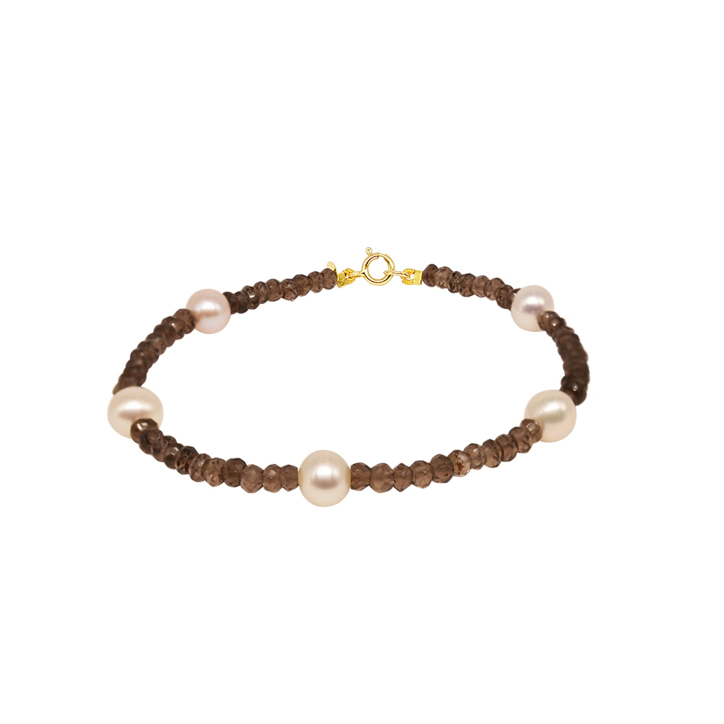 14k Gemstones with White Pearl Bracelet