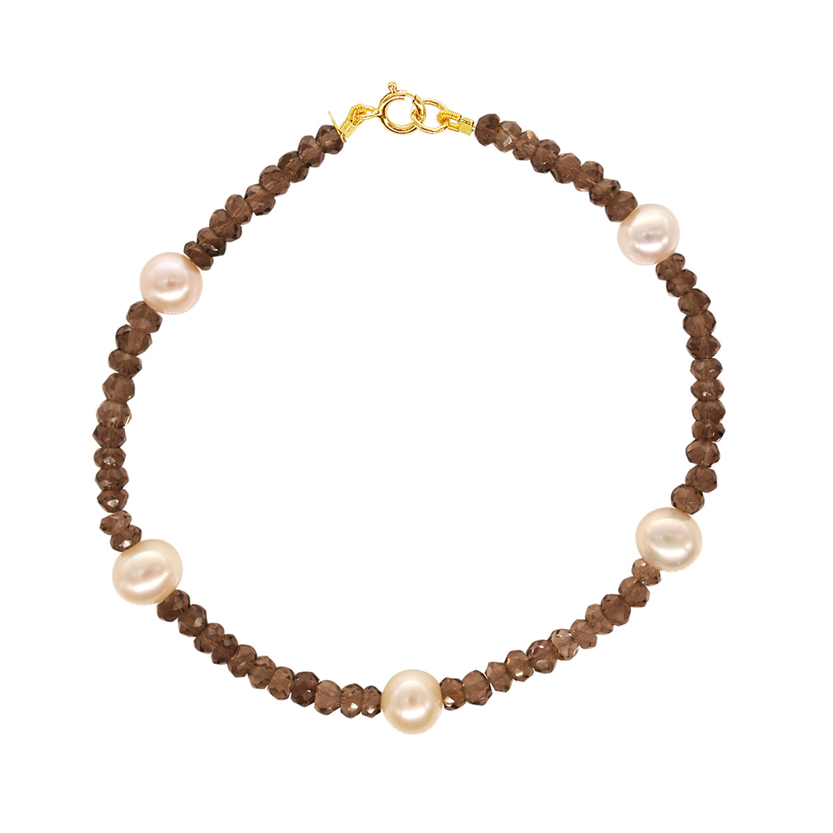 14k Gemstones with White Pearl Bracelet