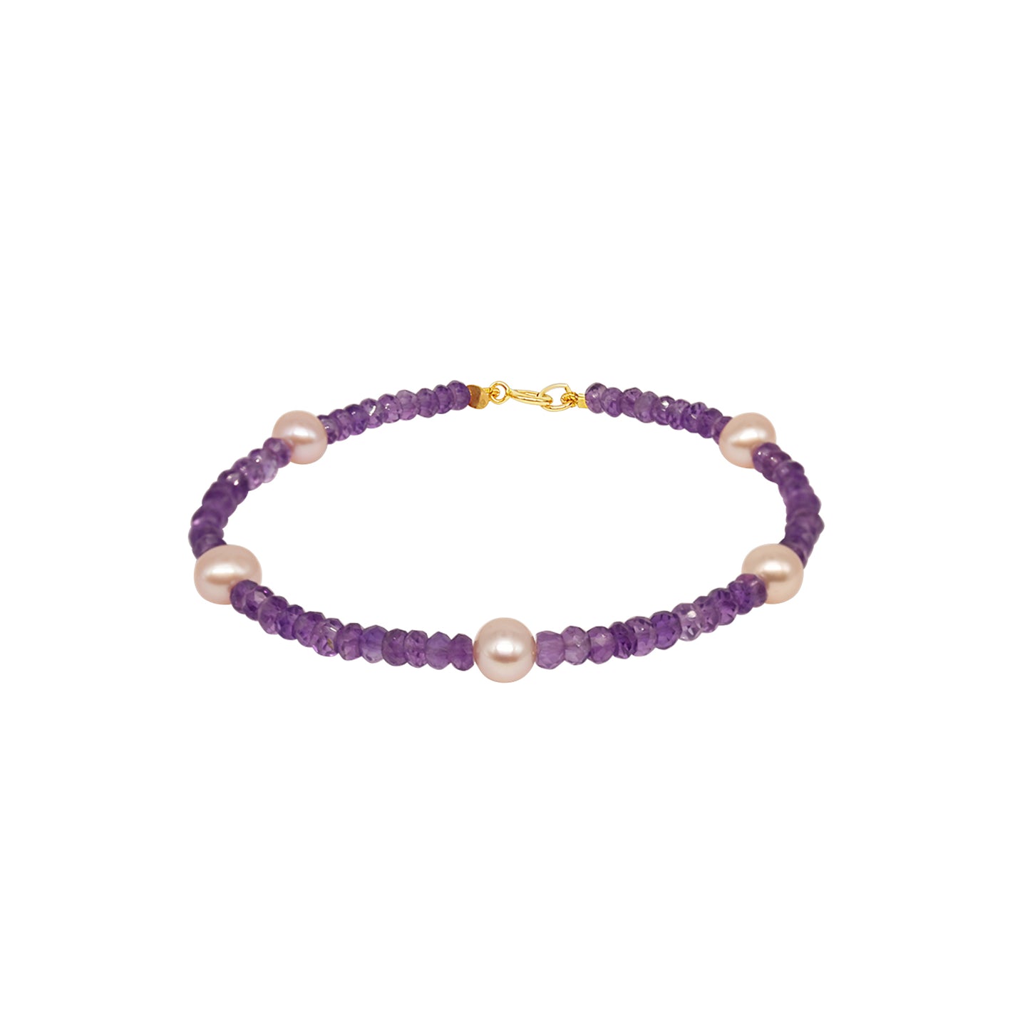 14k Gemstones with White Pearl Bracelet