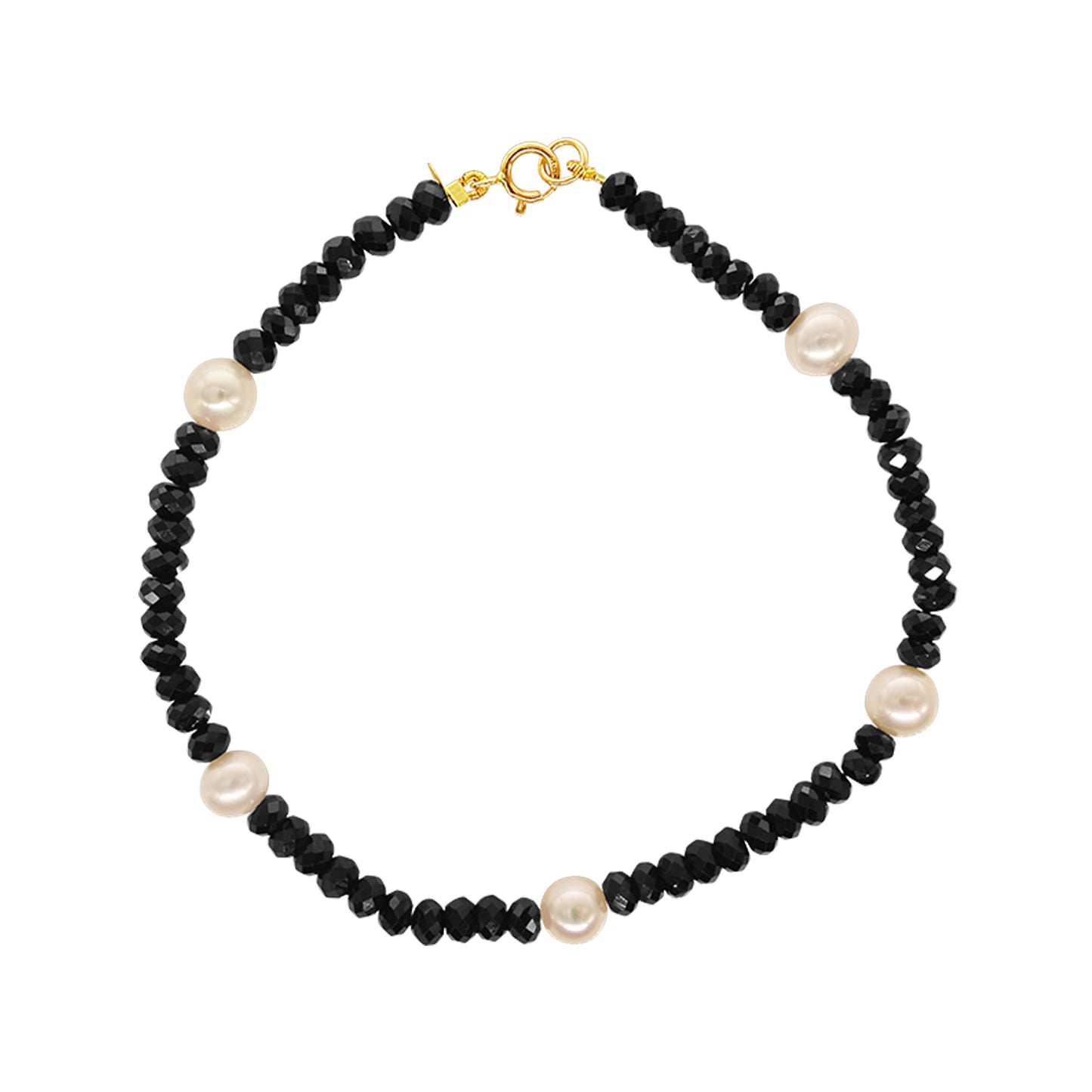 14k Gemstones with White Pearl Bracelet