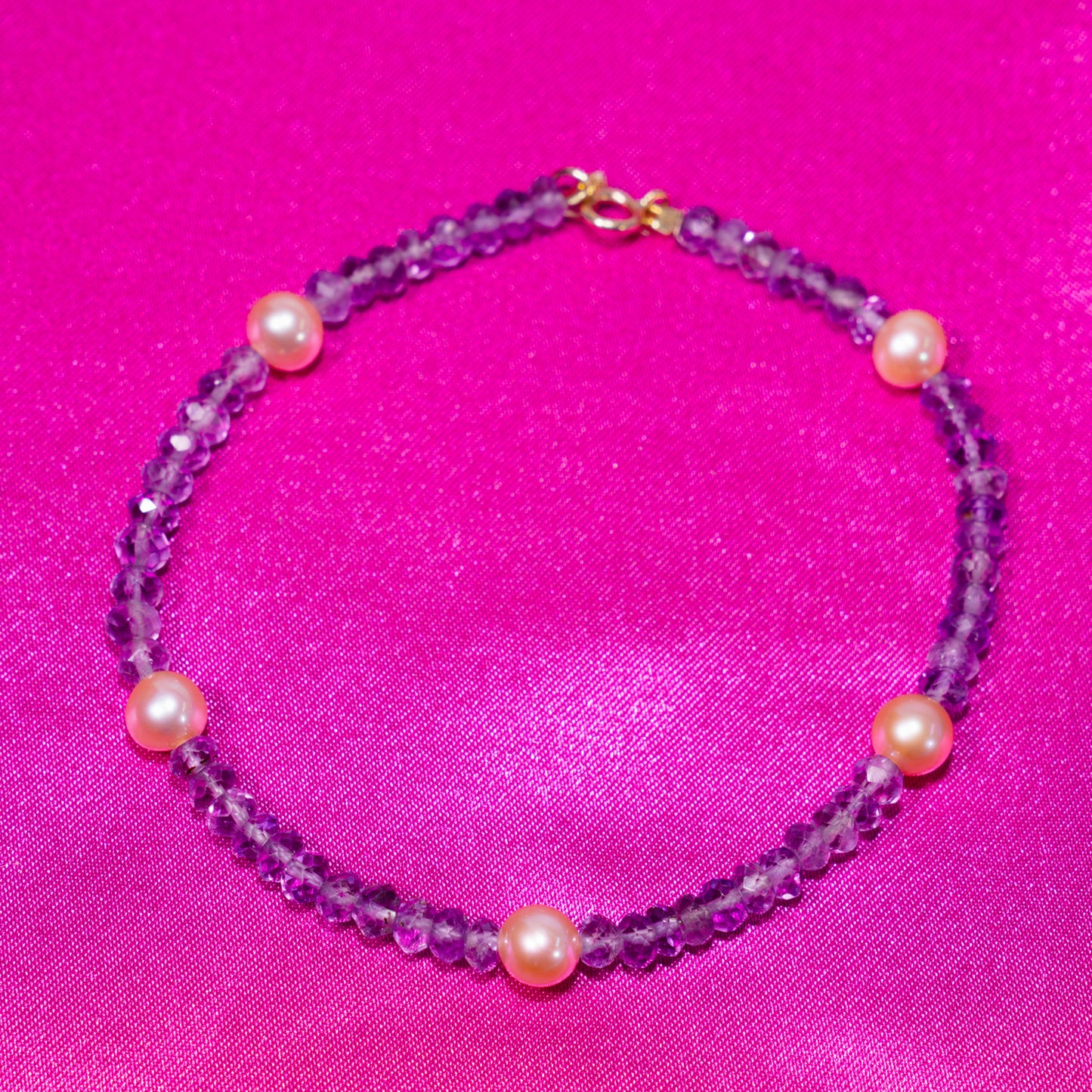 14k Gemstones with White Pearl Bracelet