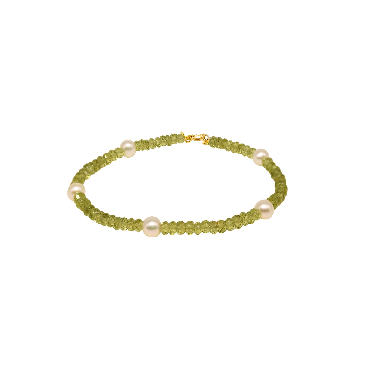 14k Gemstones with White Pearl Bracelet