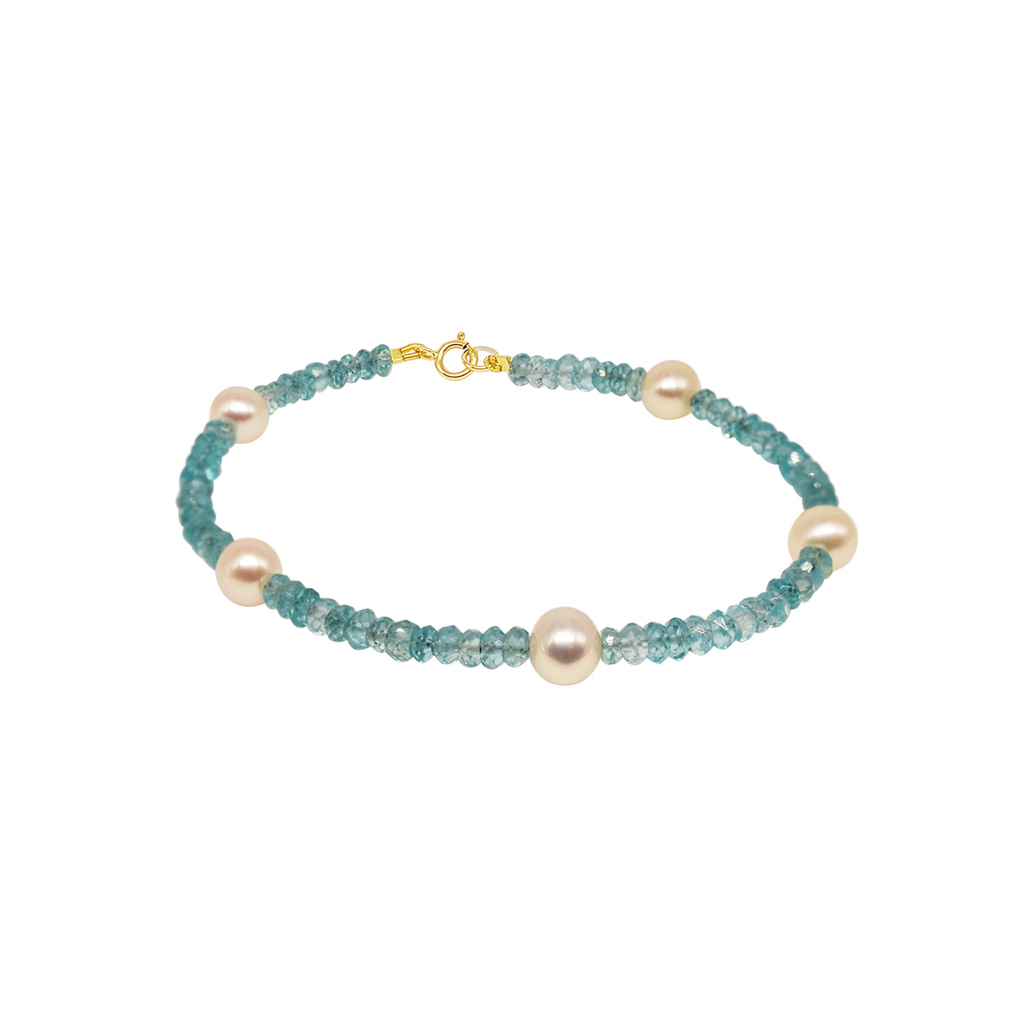 14k Gemstones with White Pearl Bracelet