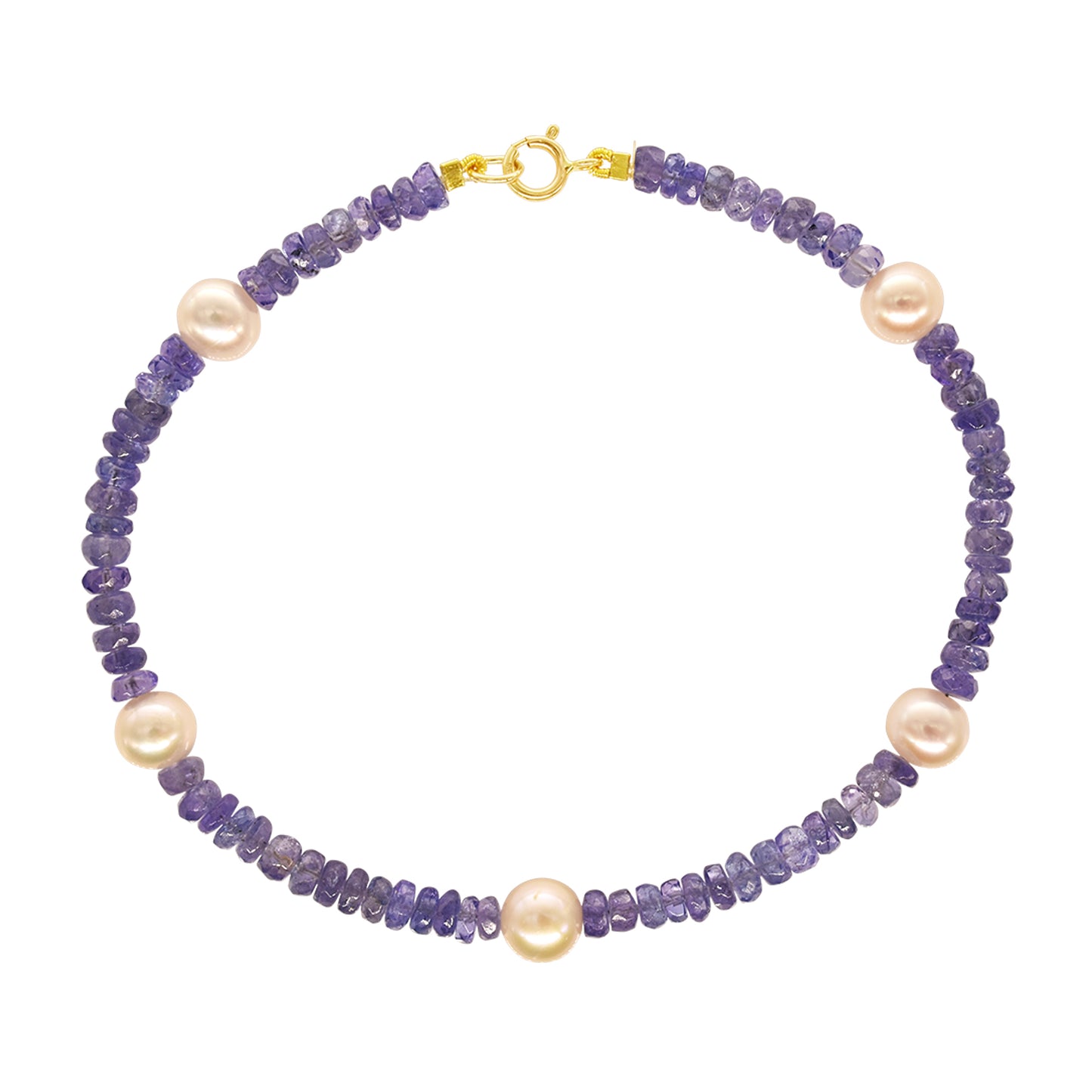 14k Gemstones with White Pearl Bracelet