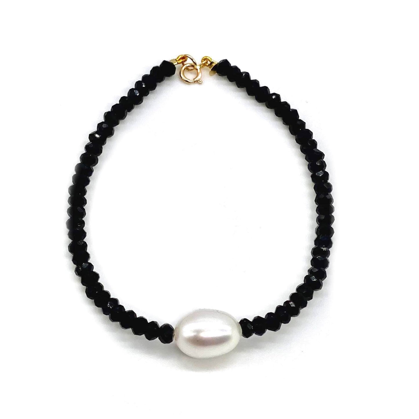 14k Black Spinel White Freshwater Pearl Bracelet