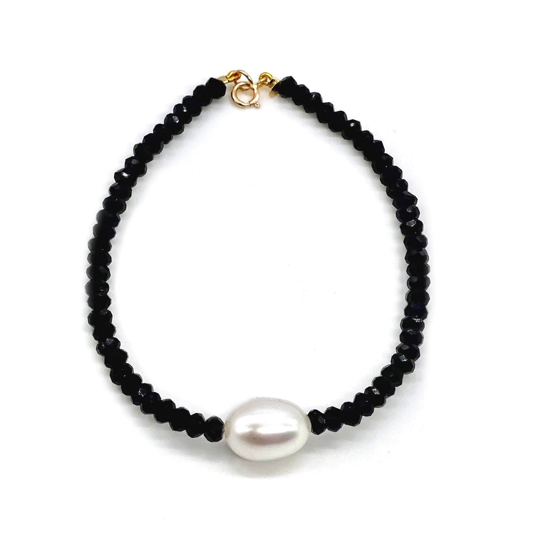 14k Gemstones with White Freshwater Pearl Bracelet