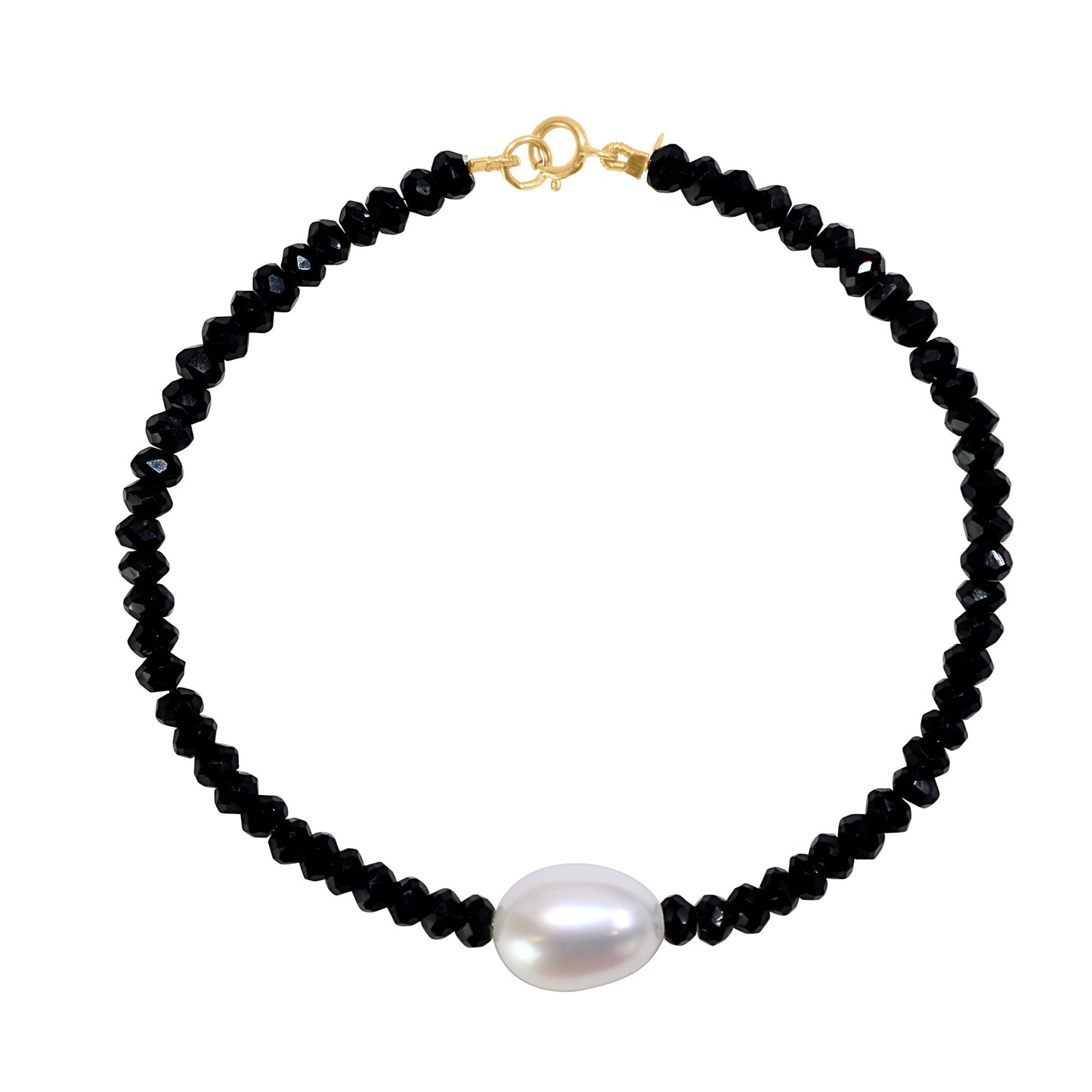 14k Black Spinel White Freshwater Pearl Bracelet