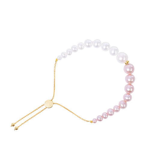 14k White & Pink Freshwater Pearl Bolo Bracelet