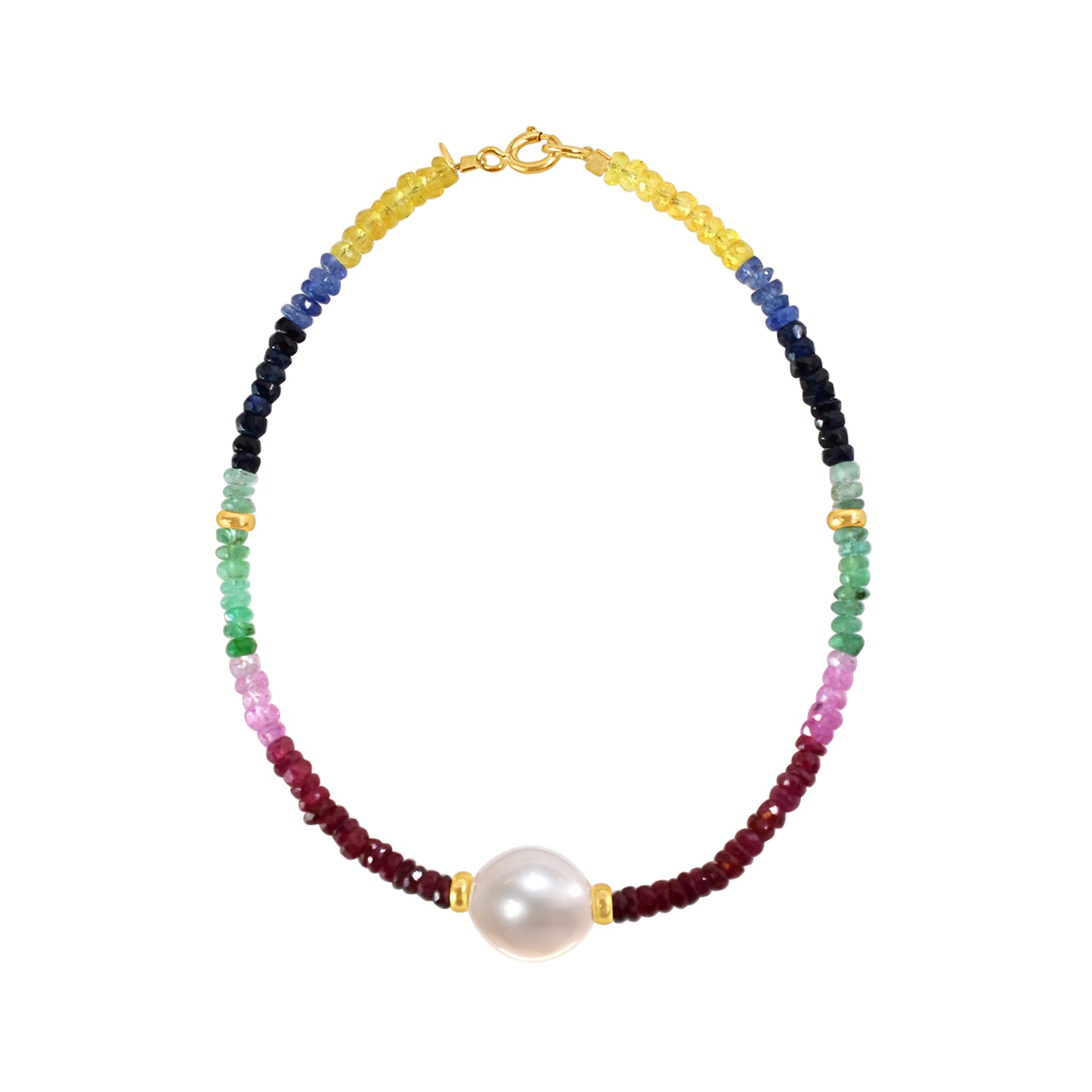 14k Shades of Gemstones, Gold Roundel and Freshwater Pearl Bracelet