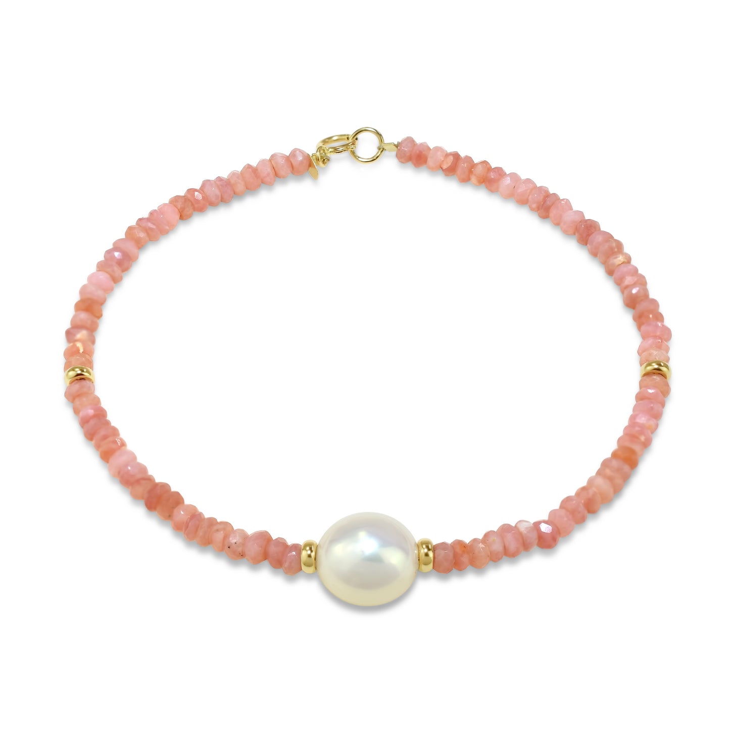 14k Shades of Gemstones, Gold Roundel and Freshwater Pearl Bracelet