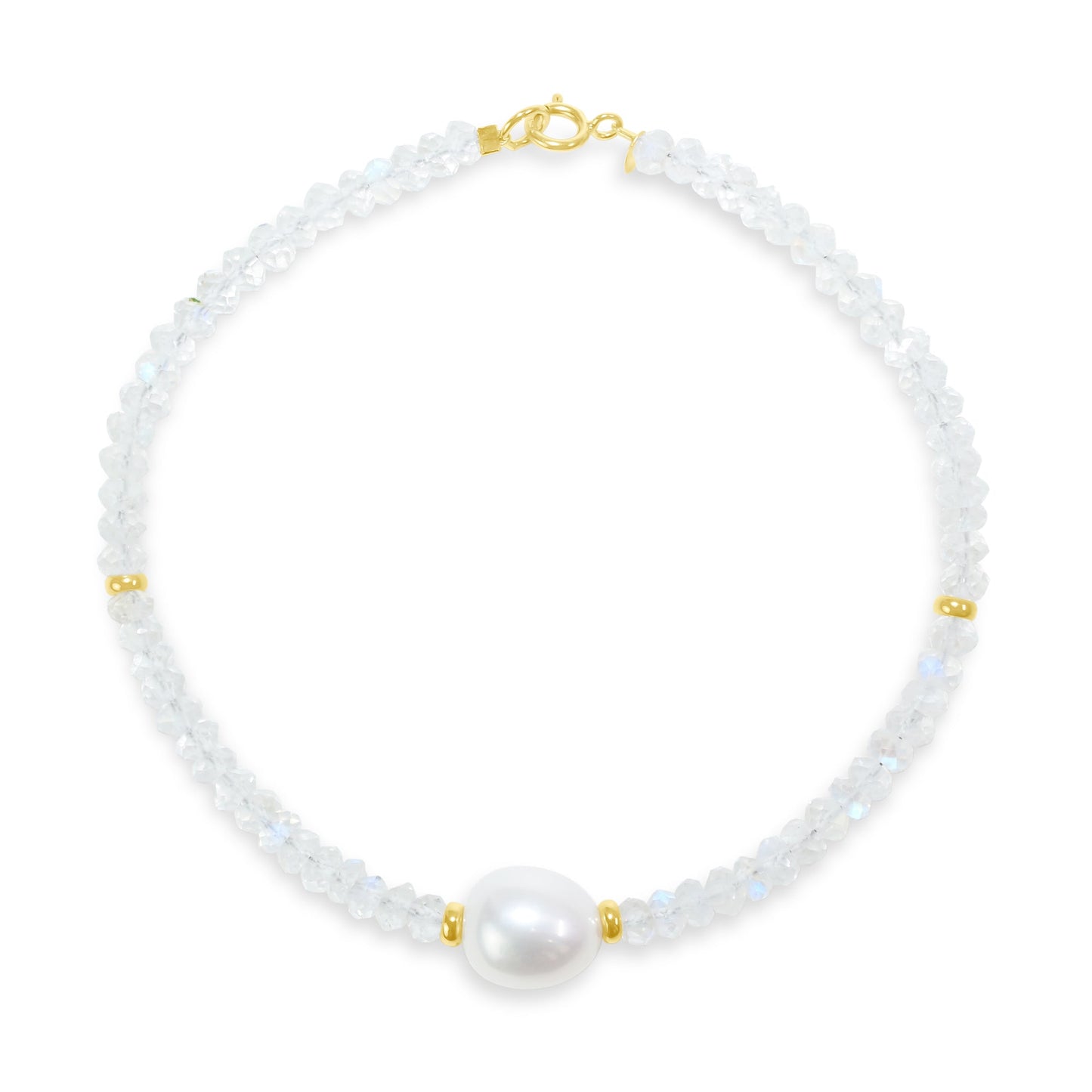 14k Rainbow Moonstone White Freshwater Pearl Bracelet