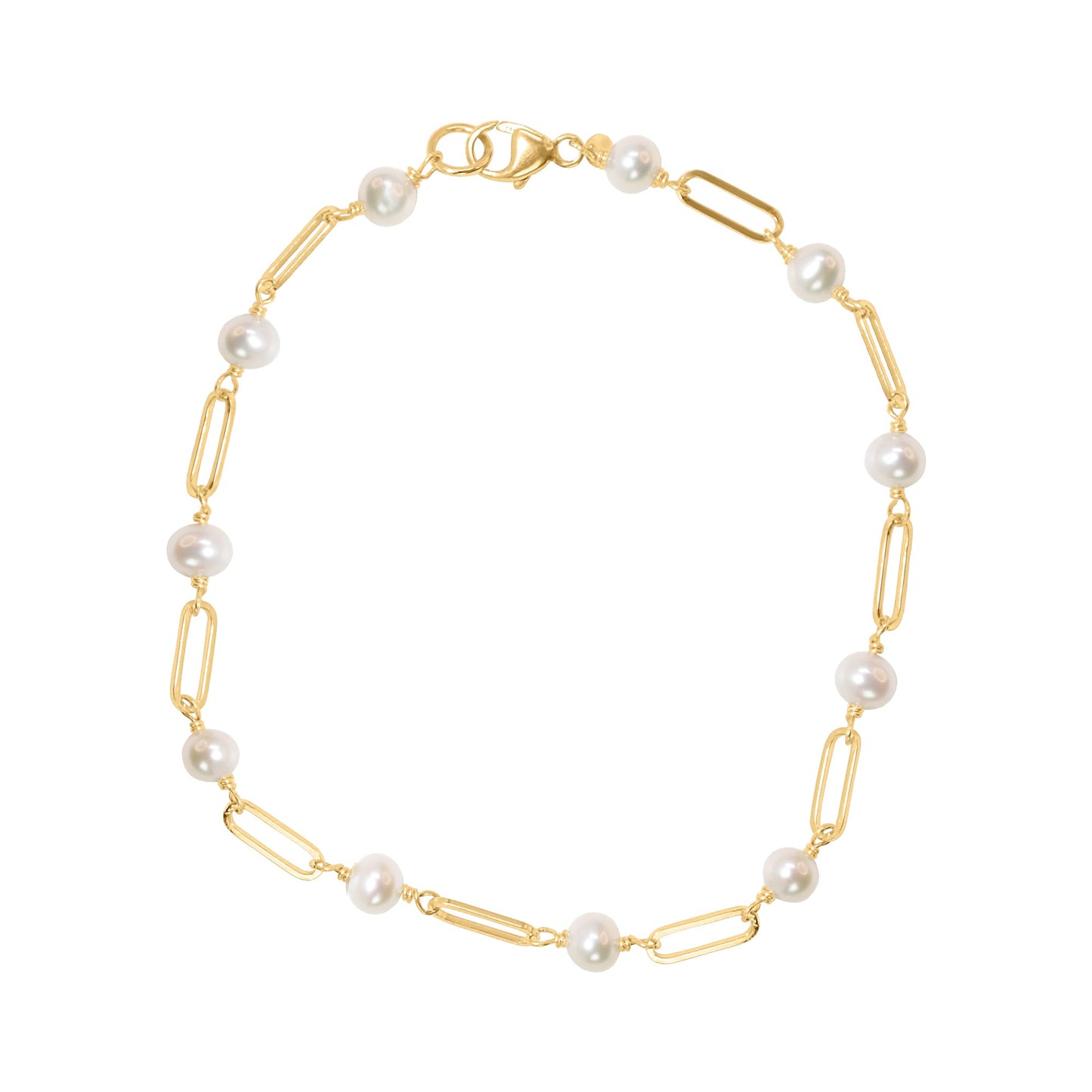 14k White Pearl Paperclip Bracelet