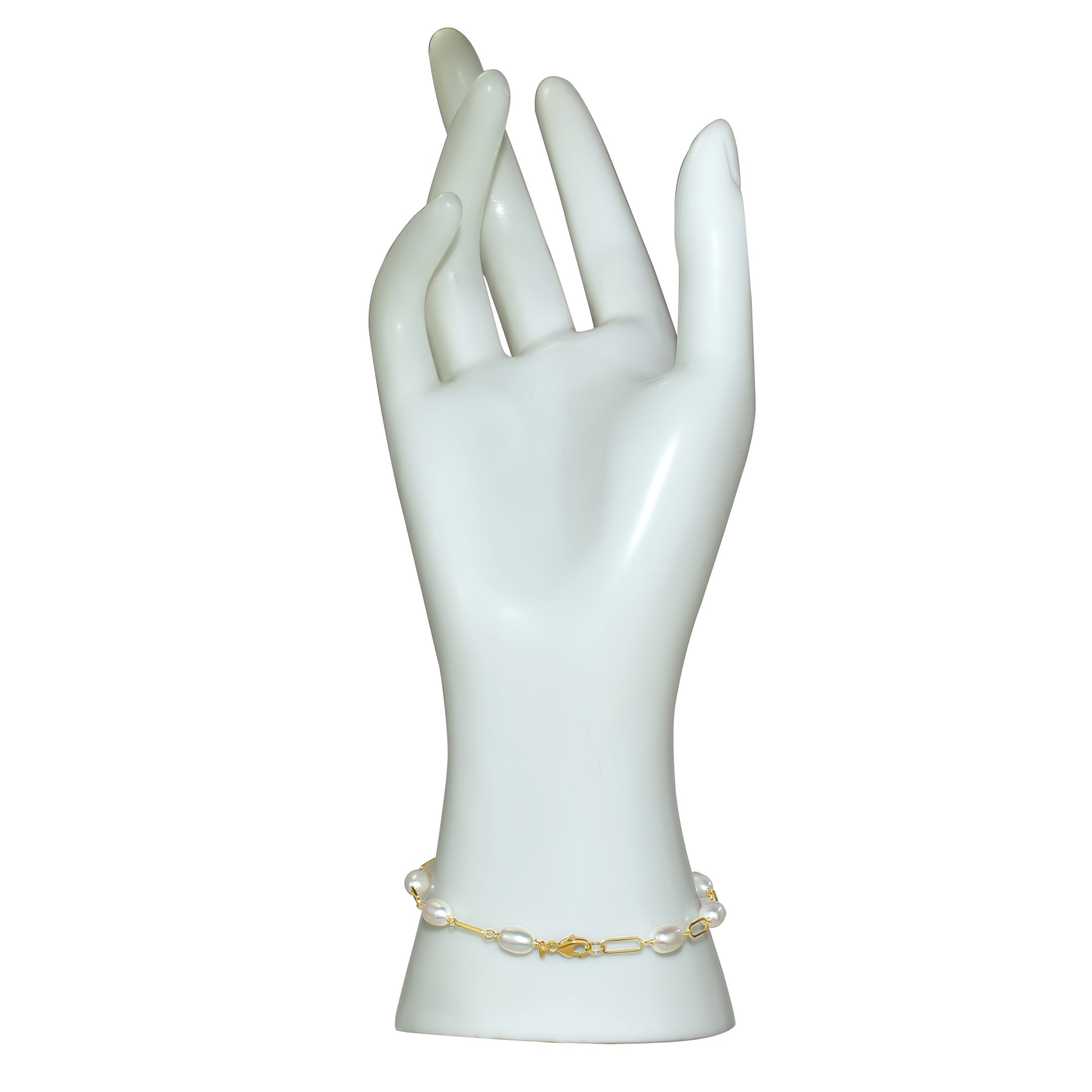 14k White Freshwater Pearl Paperclip 1X1 Bracelet 7.5"