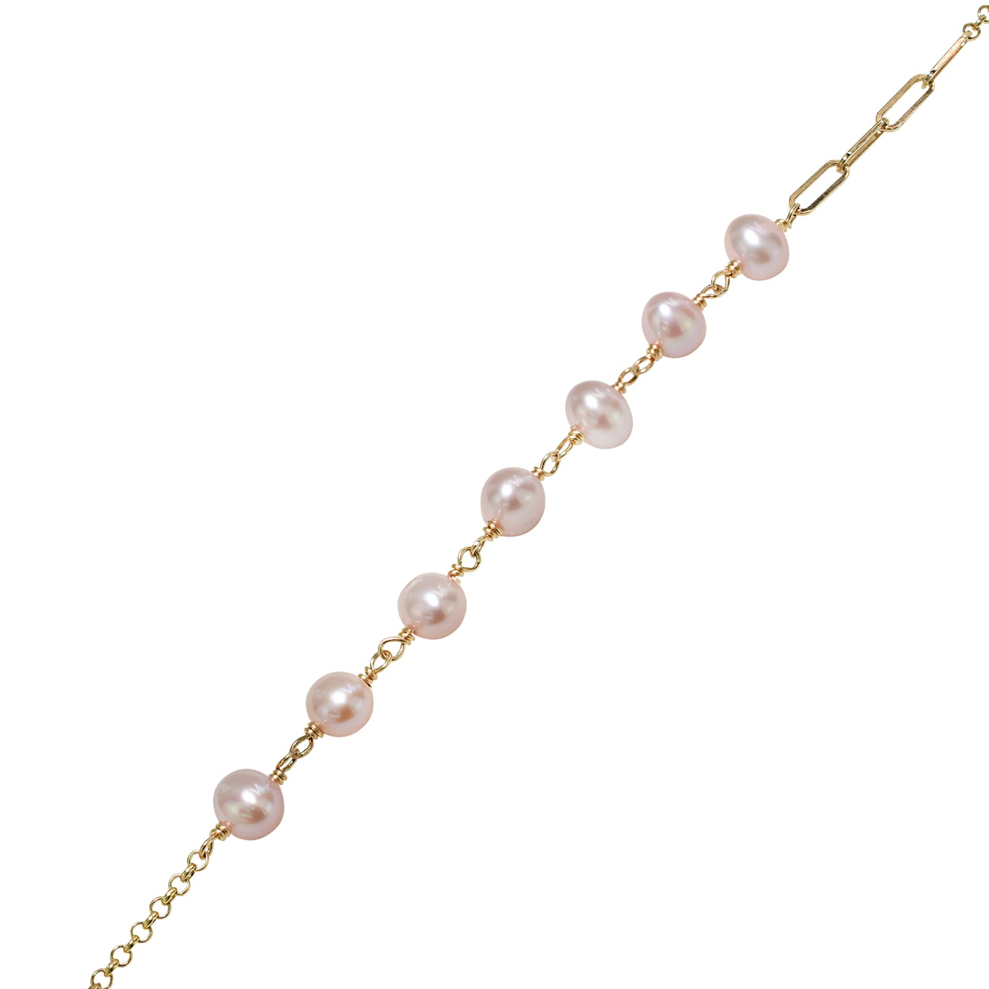 14k Natural Pink Pearl Fancy Chain Adjustable Bracelet