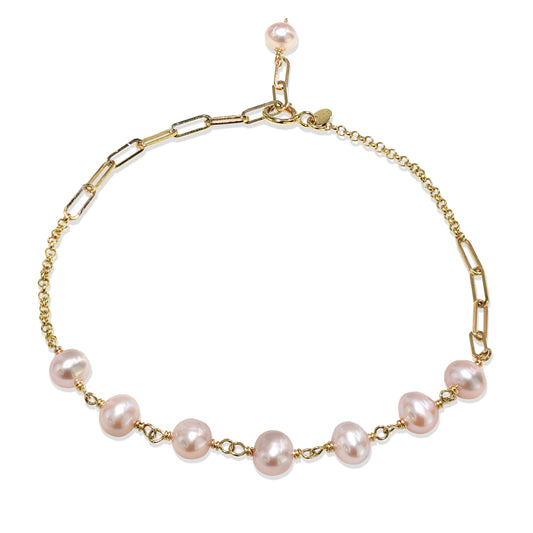 14k Natural Pink Pearl Fancy Chain Adjustable Bracelet