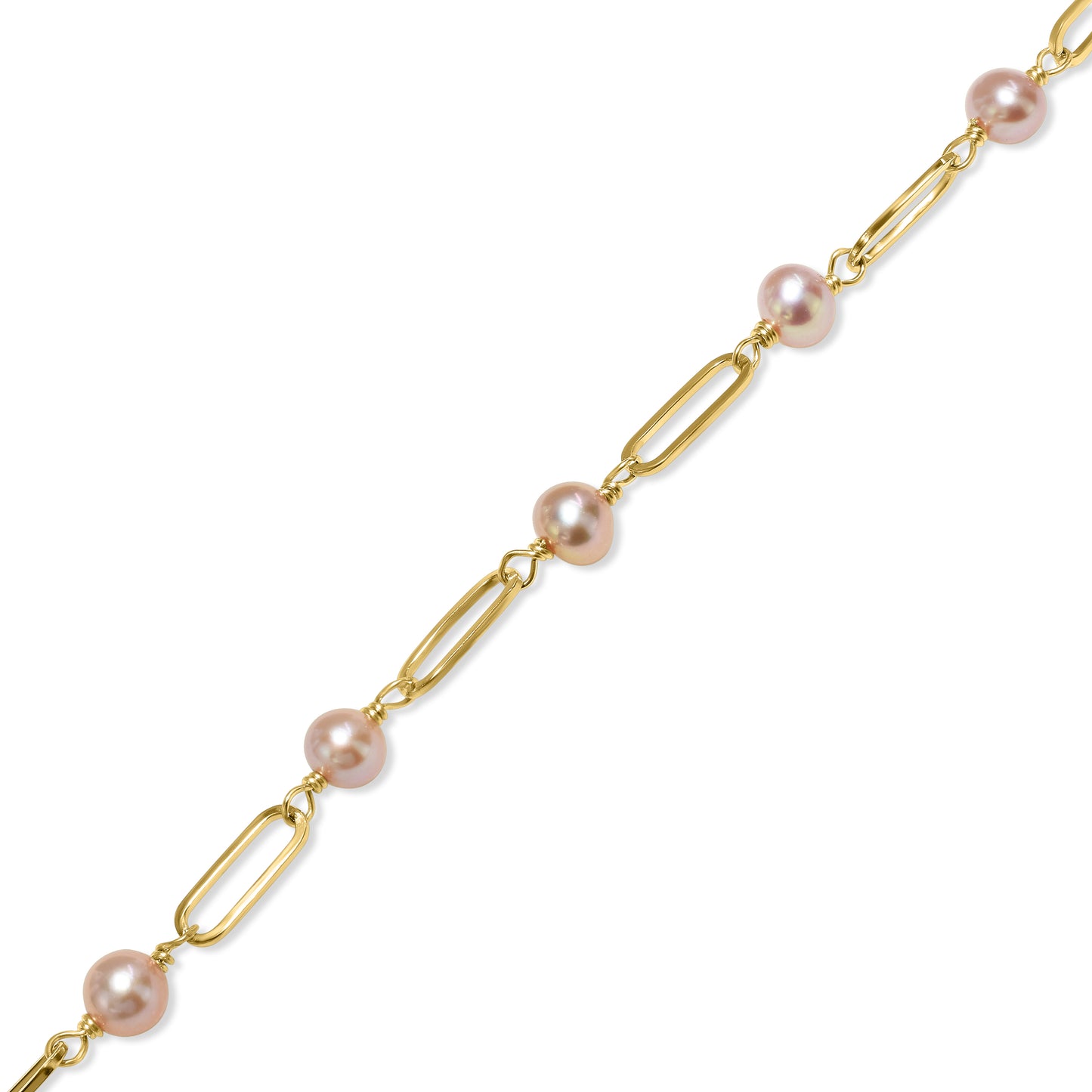 14k Natural Pink Pearl Paperclip Chain Bracelet