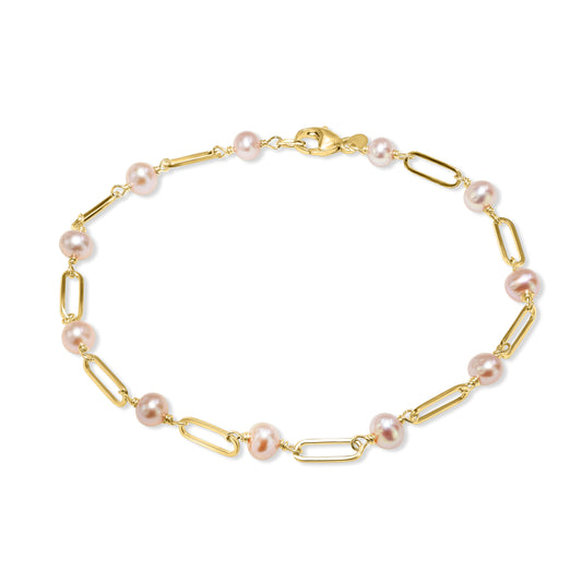 14k Natural Pink Pearl Paperclip Chain Bracelet