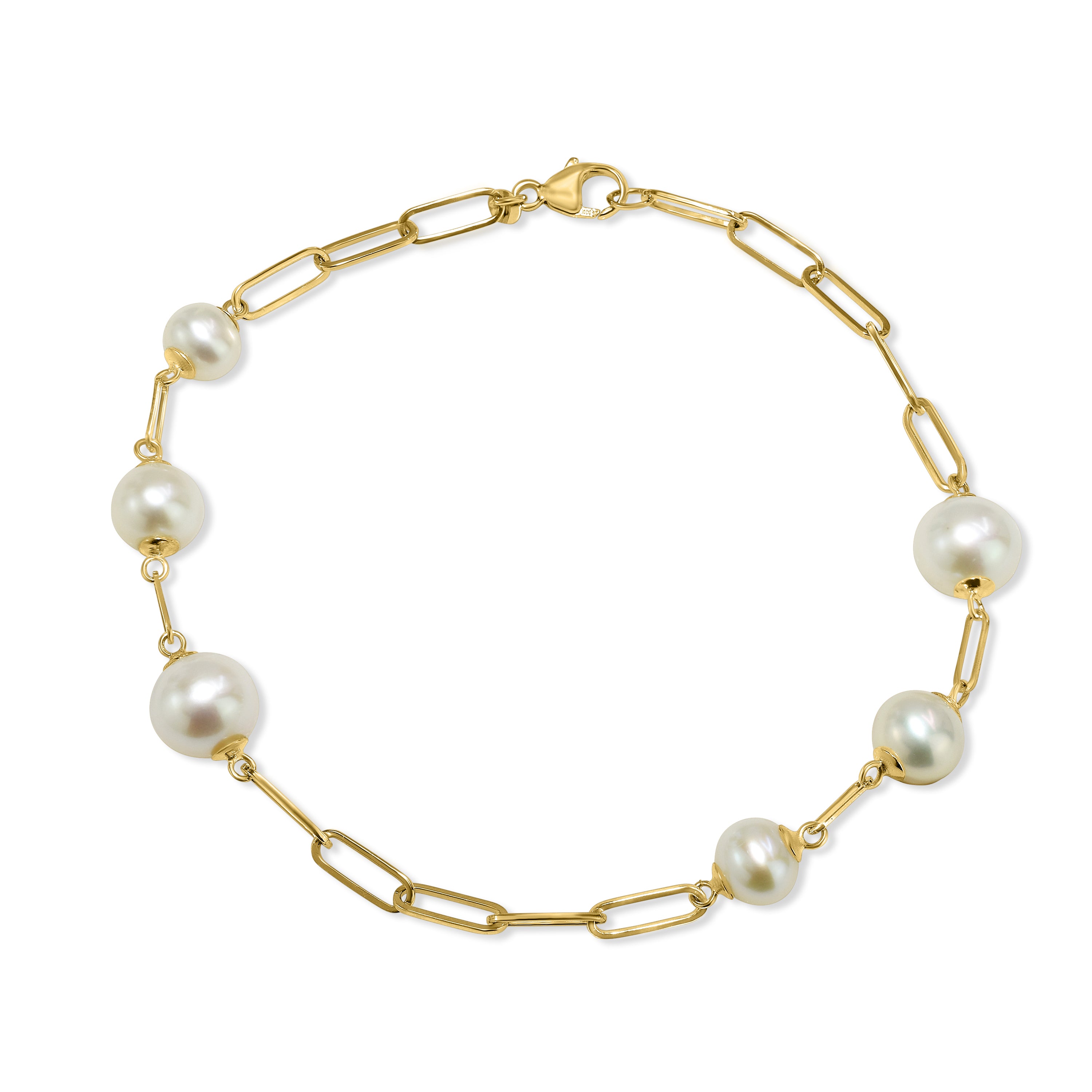 14k White Pearl Graduated 6-Link Paperclip Bracelet