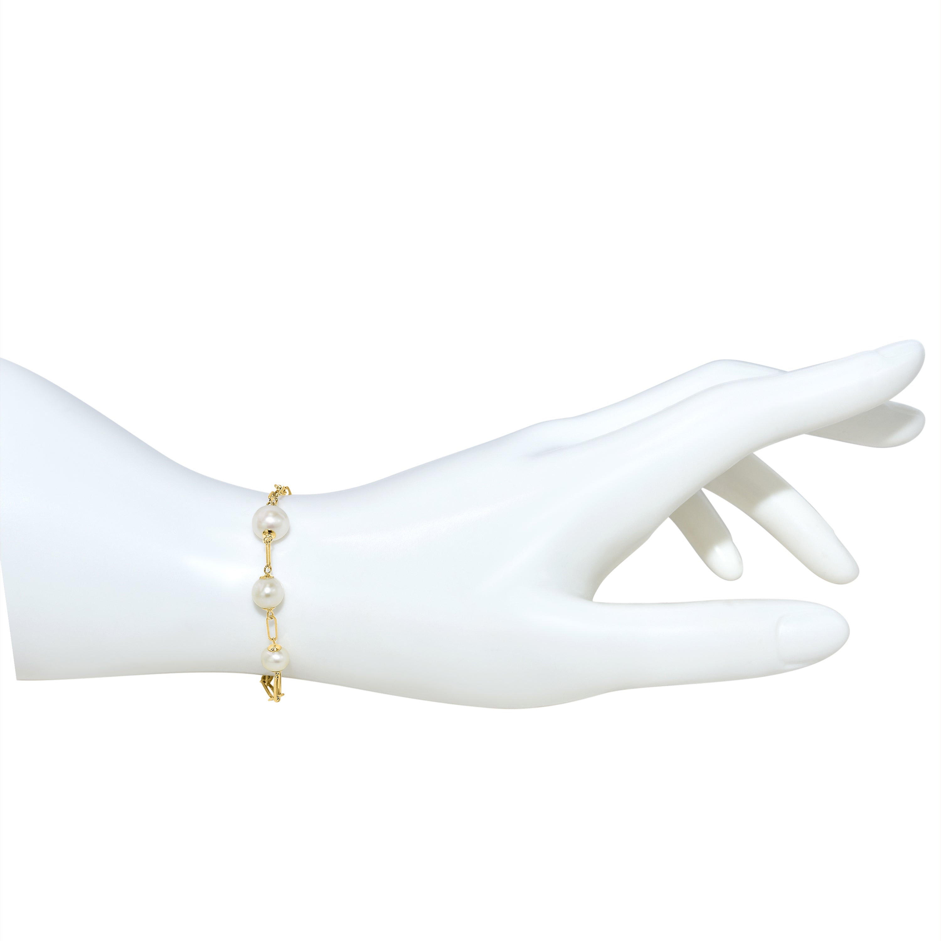 14k White Pearl Graduated 6-Link Paperclip Bracelet