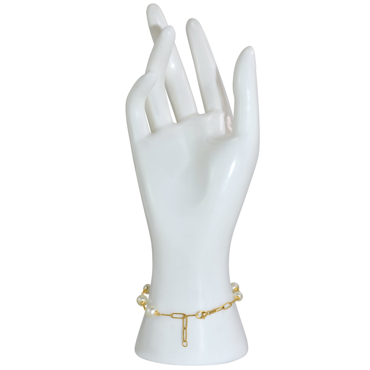 14k White Pearl Graduated 6-Link Paperclip Bracelet 7.5"