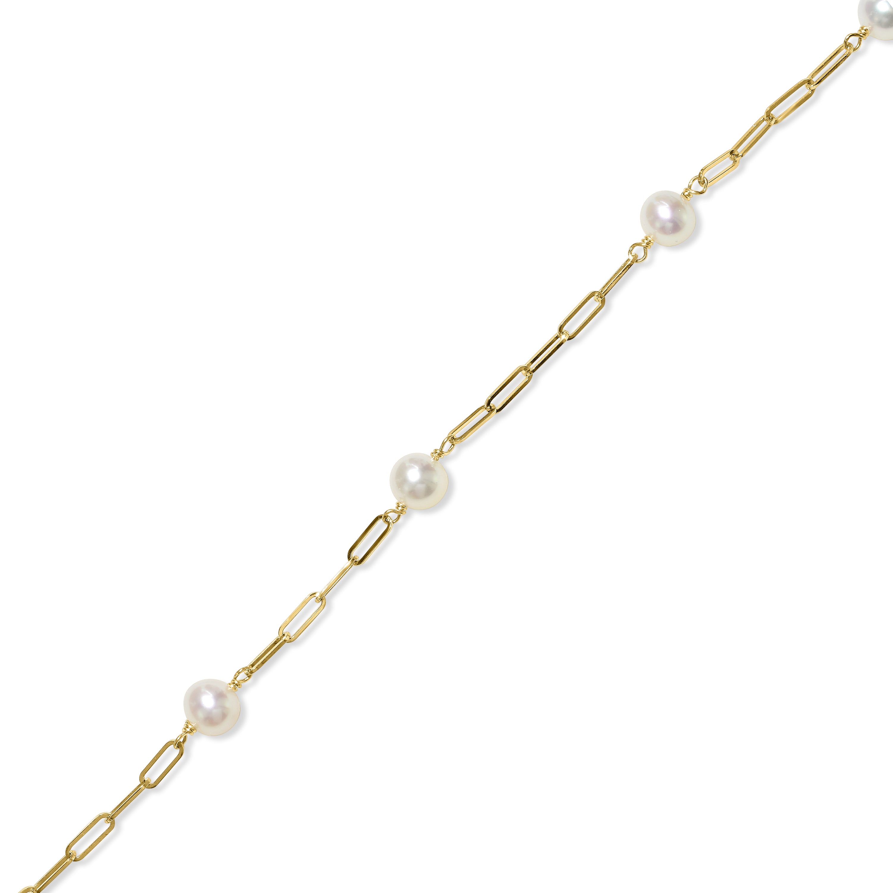 14k White Pearl 5 Station Paperclip Bracelet