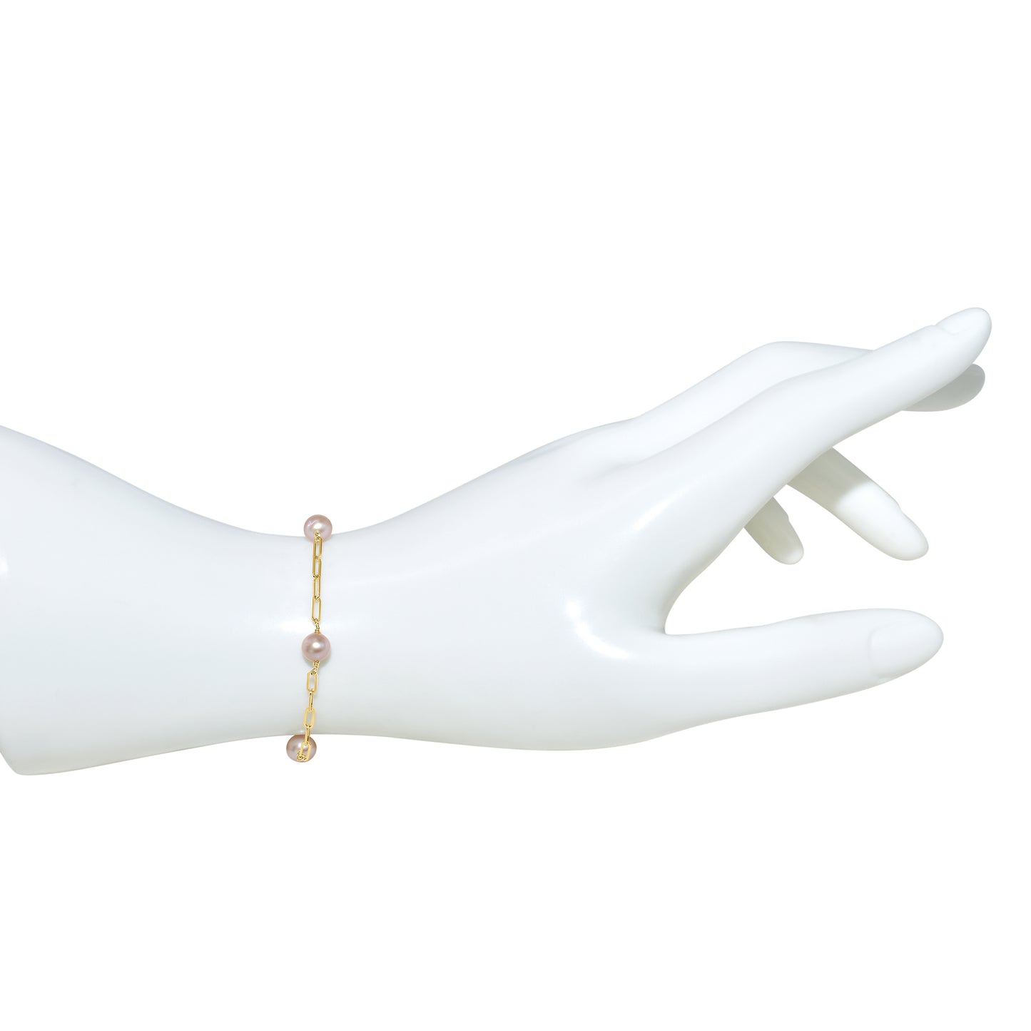 14k Natural Pink Pearl 5 Station Paperclip Bracelet