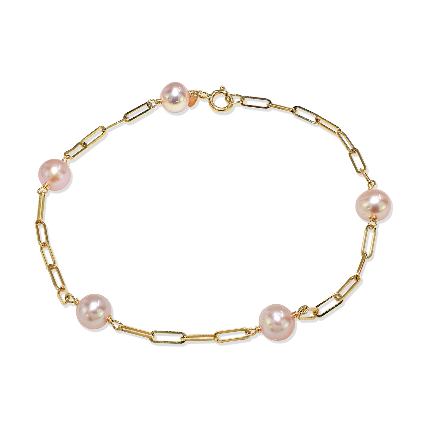 14k Natural Pink Pearl 5 Fancy Station Bracelet