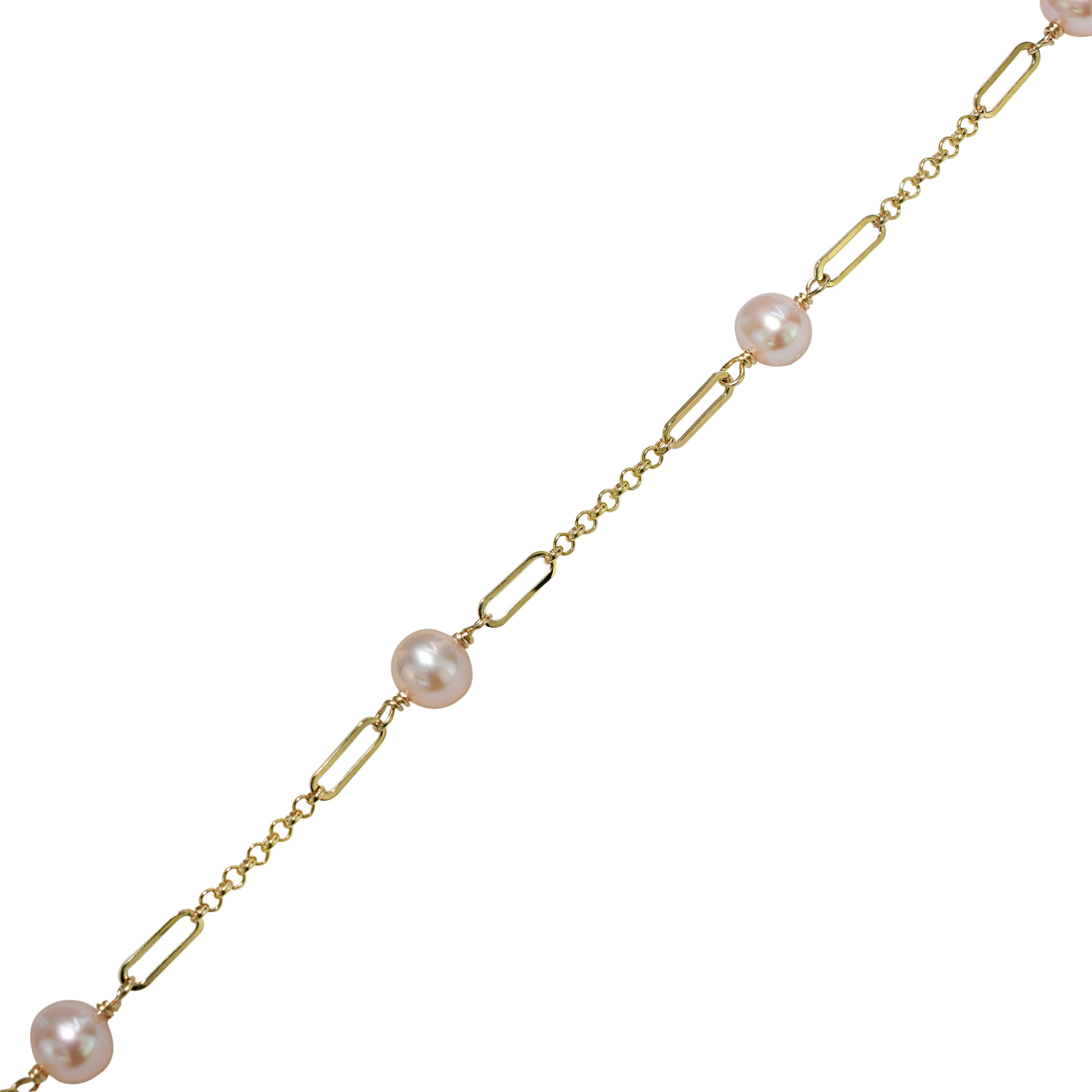 14k Natural Pink Pearl 5 Fancy Station Bracelet