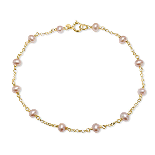 14k Natural Pink Pearl Station Bracelet