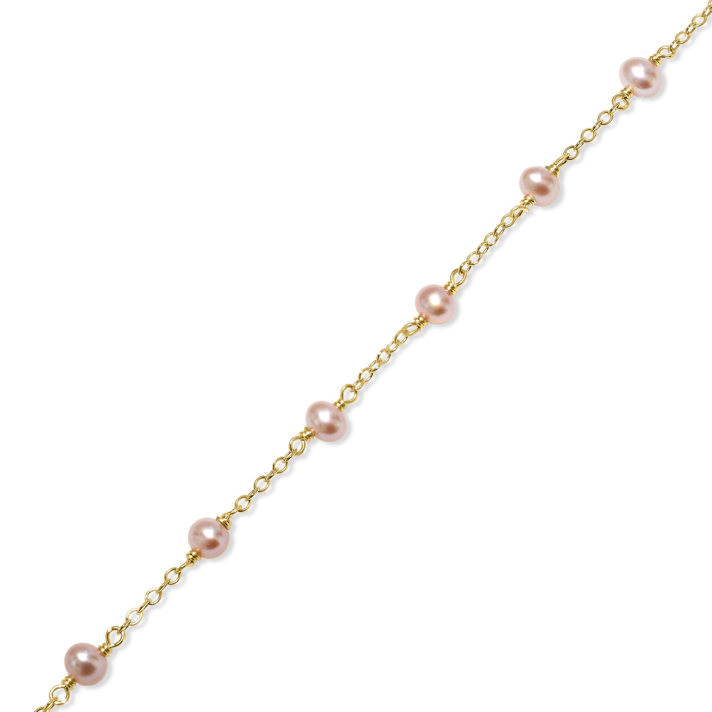 14k Natural Pink Pearl Station Bracelet