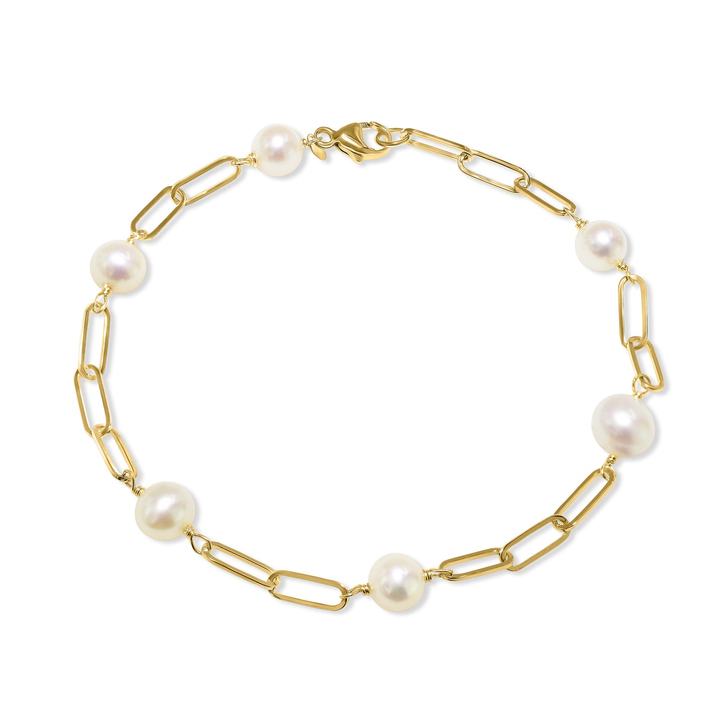 14k White Pearl Paperclip Bracelet