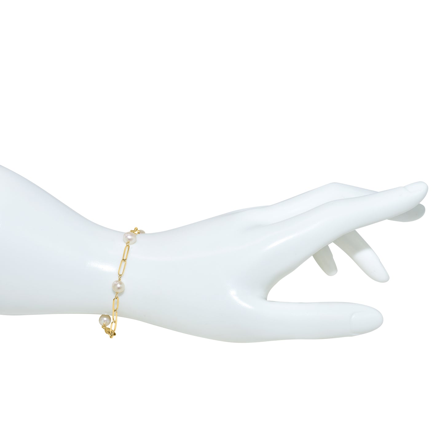 14k White Pearl Paperclip Bracelet