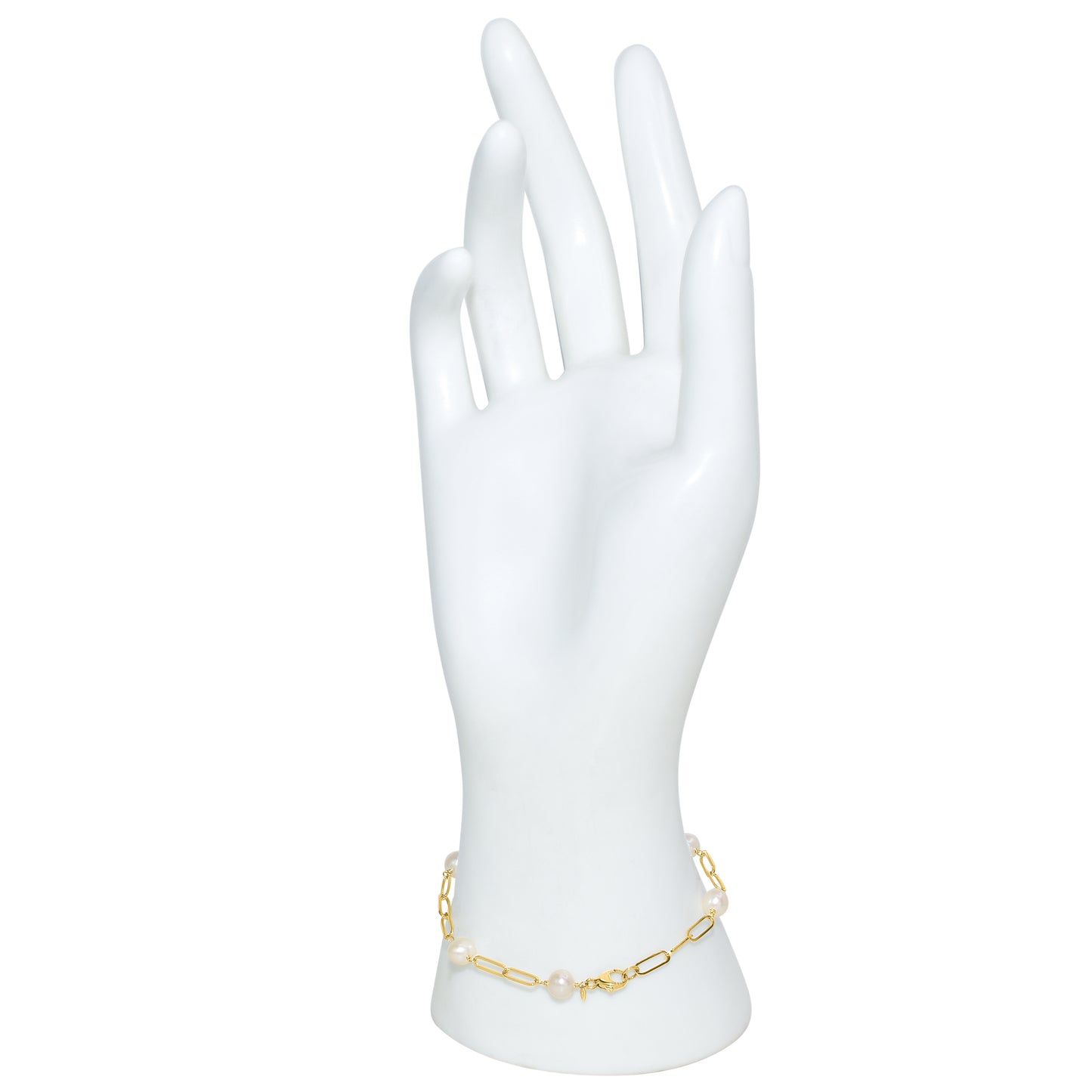 14k White Pearl Paperclip Bracelet