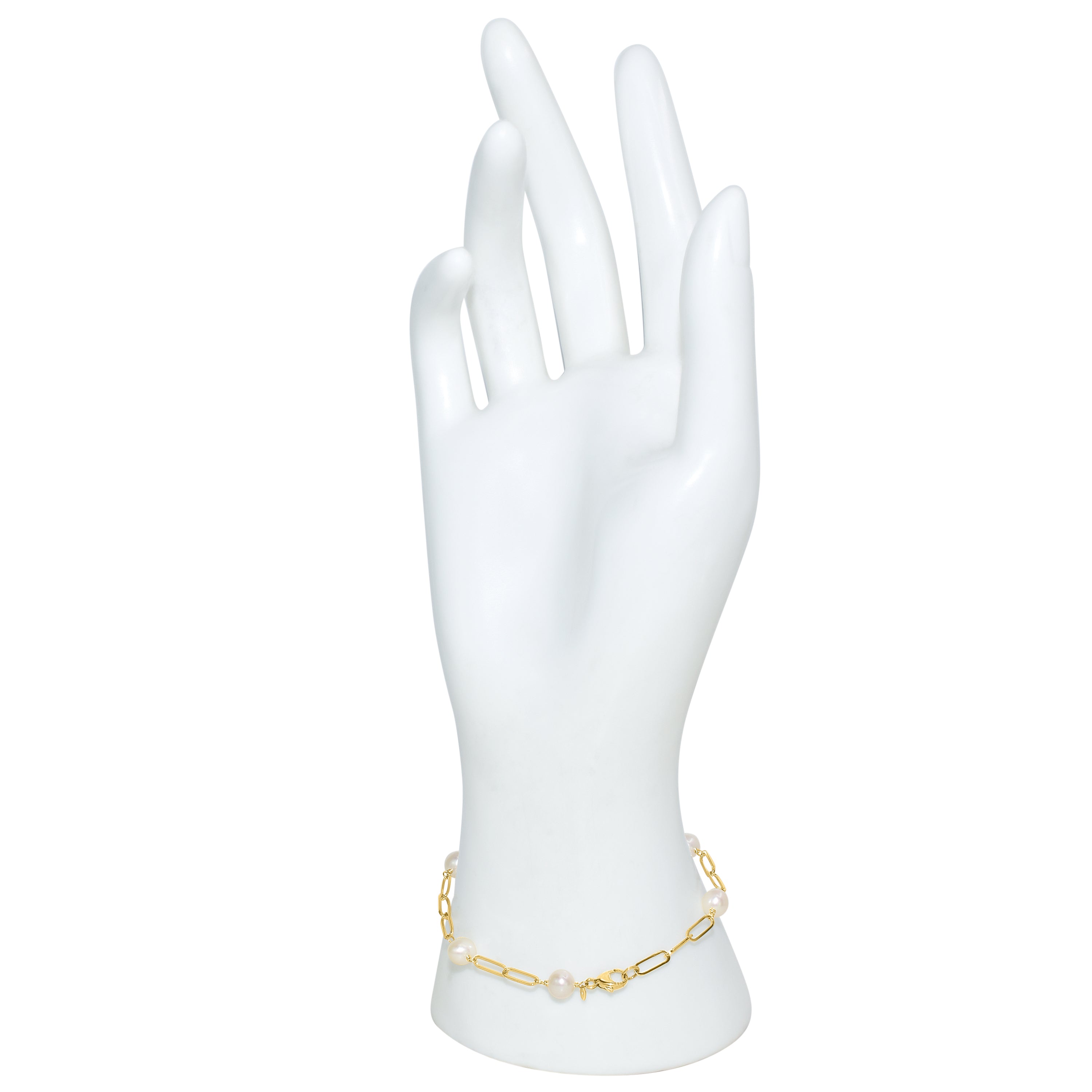 14k White Pearl Paperclip Bracelet