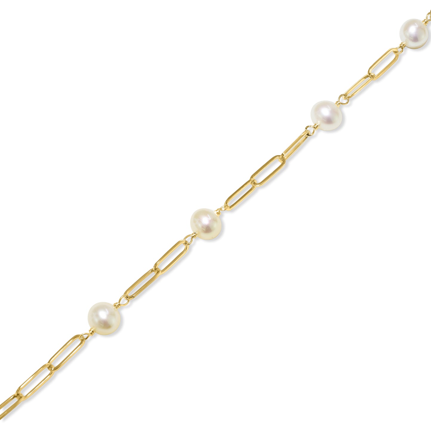 14k White Pearl Paperclip Bracelet