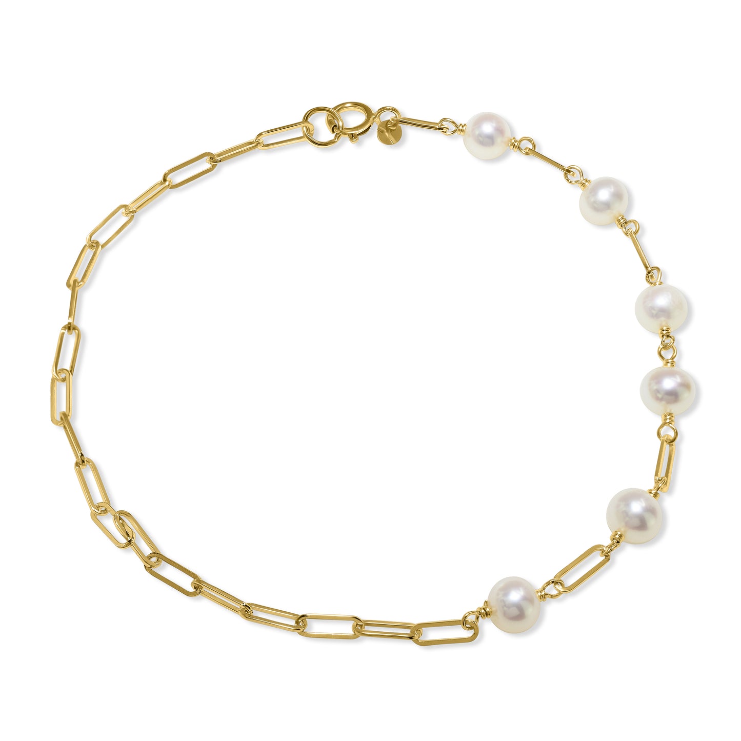 14k White Pearl Paperclip Bracelet