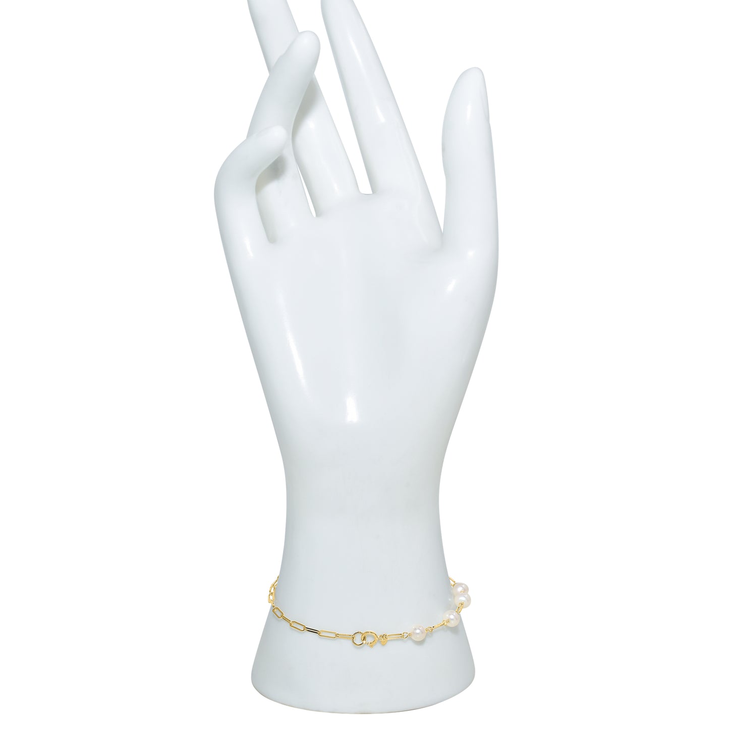 14k White Pearl Paperclip Bracelet