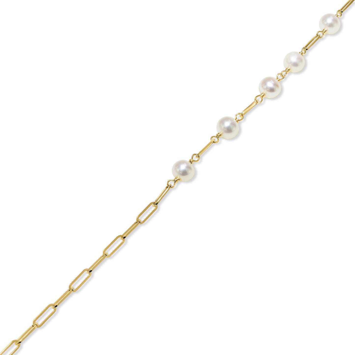 14k White Pearl Paperclip Bracelet