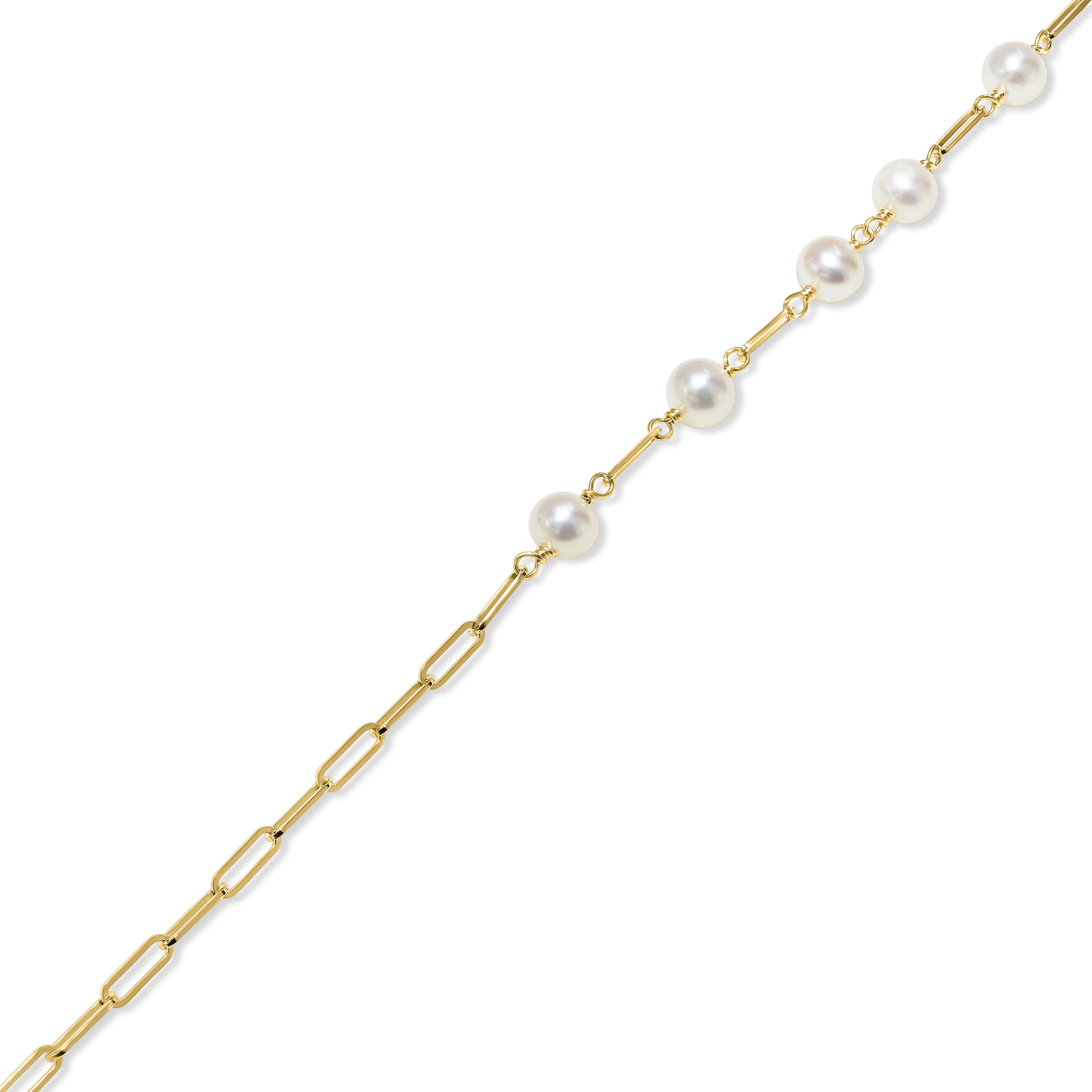 14k White Pearl Paperclip Bracelet